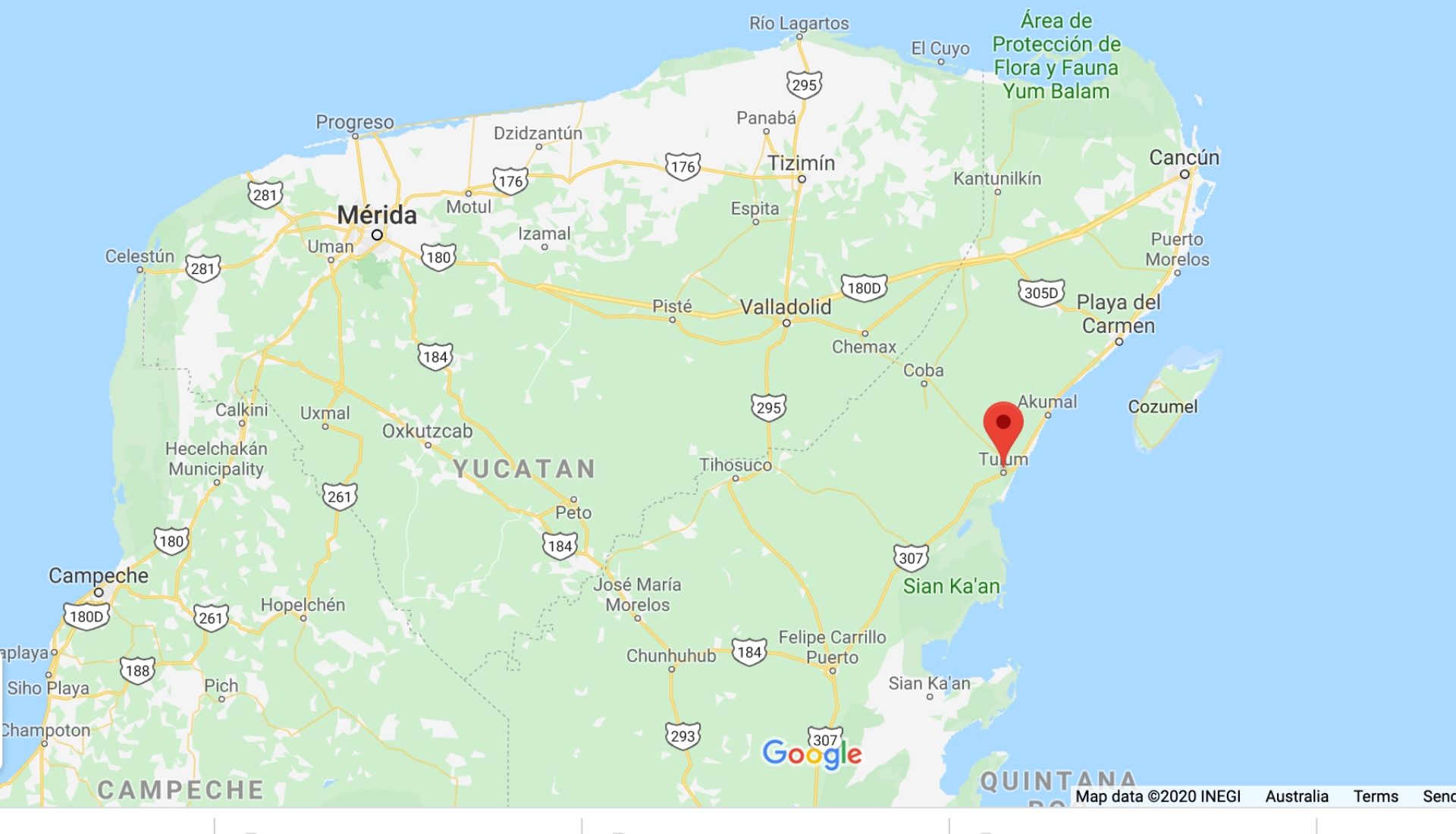 Map of Tulum and its location in Mexico