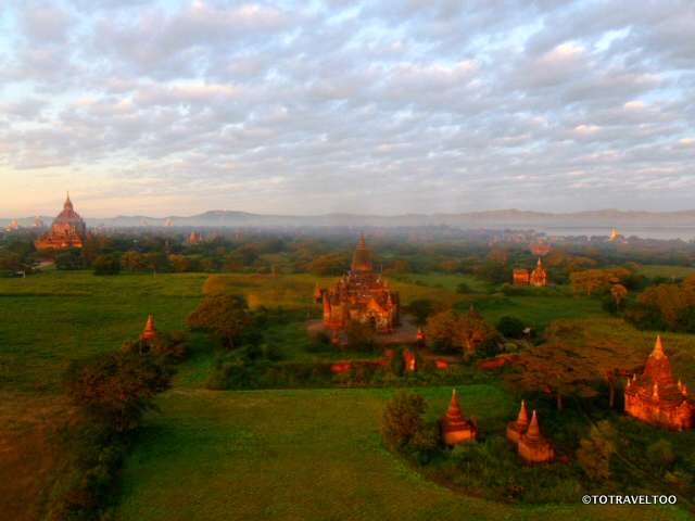 Temples and Pagodas in the early morning light over Bagan