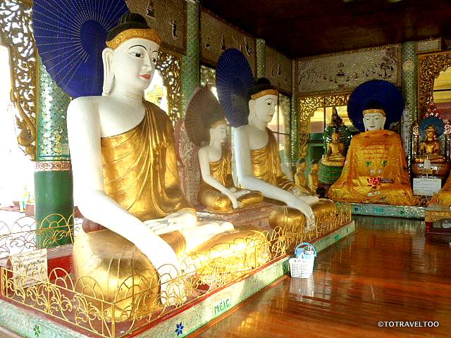 Inside the many pagodas that surround Shewedagon Pagoda