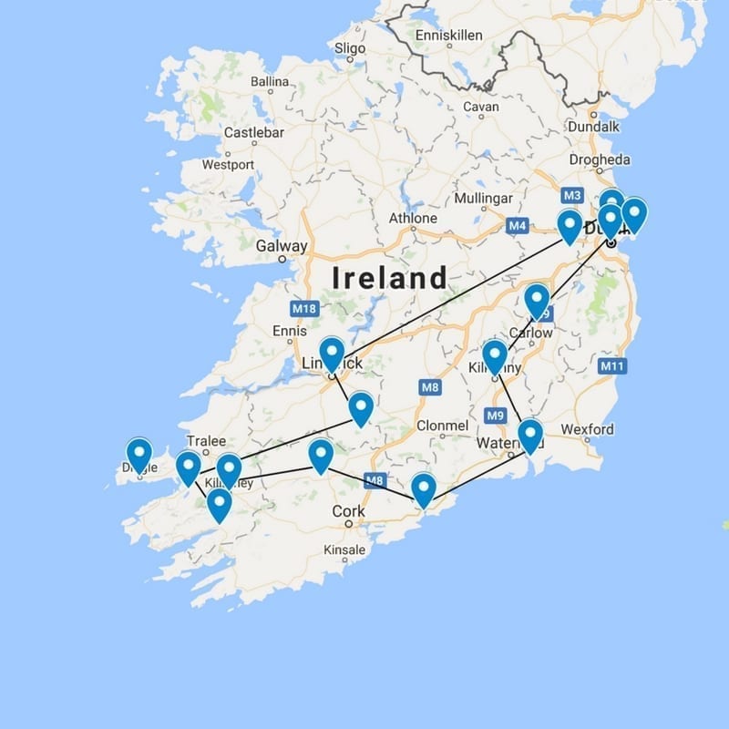 Map of our Irish Journey