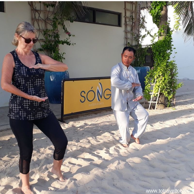 Jane doing Tai Chi - luxury escape in Vietnam