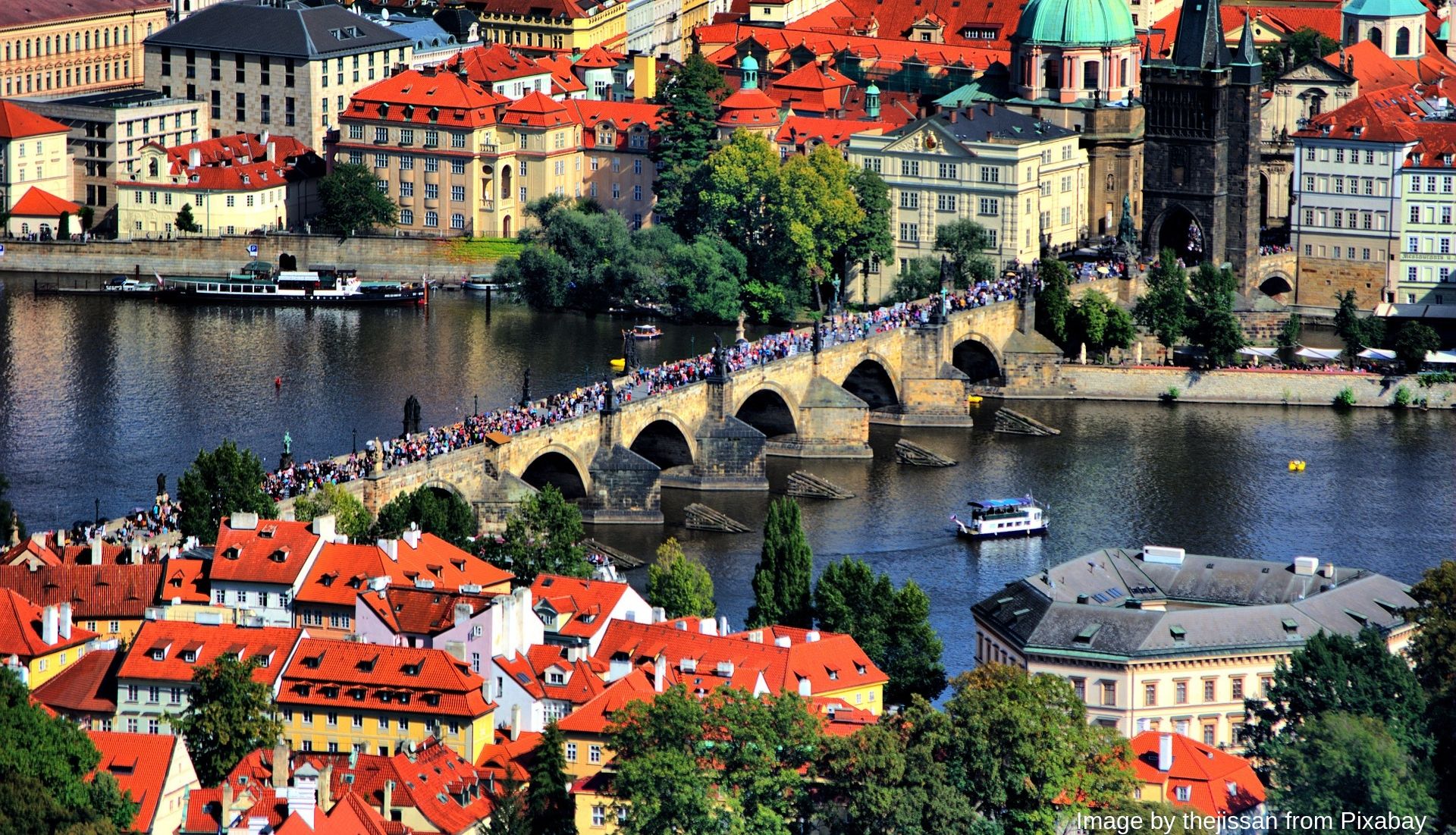 Busy Charles Bridge during the day