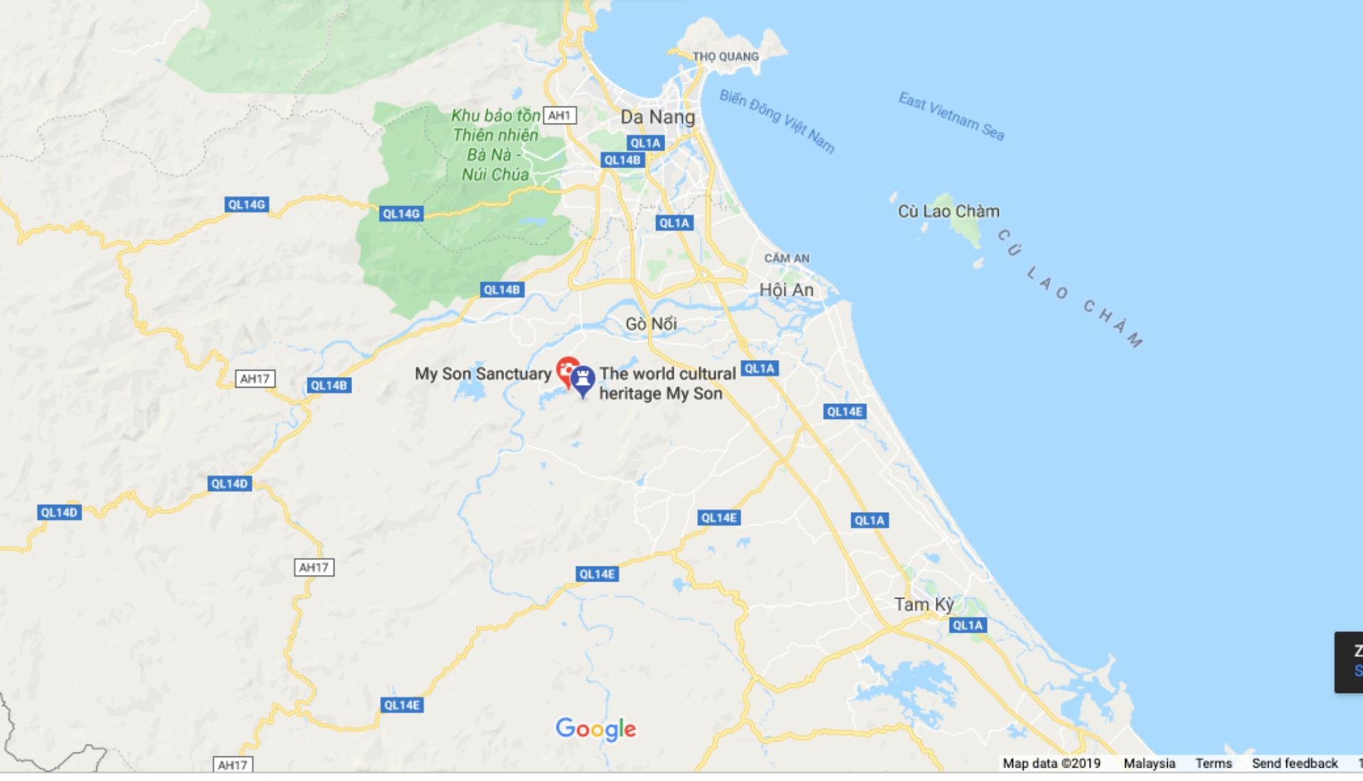Map of My Son Location from Hoi An
