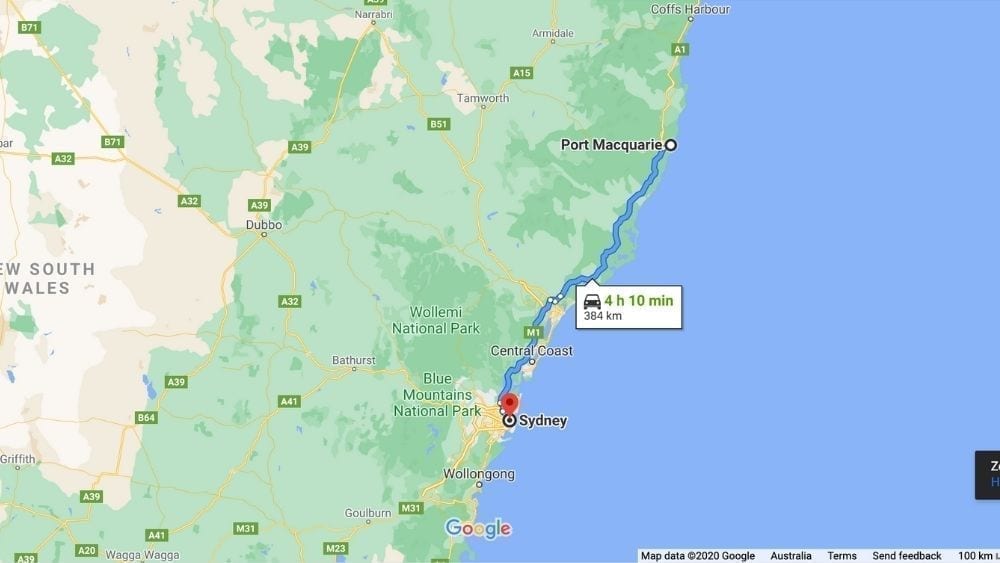 Distance Port Macquarie to Sydney