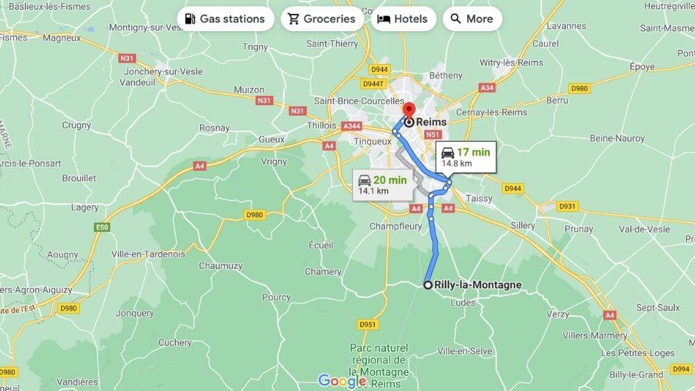 Driving route from Rilly-la-Montagne to Reims