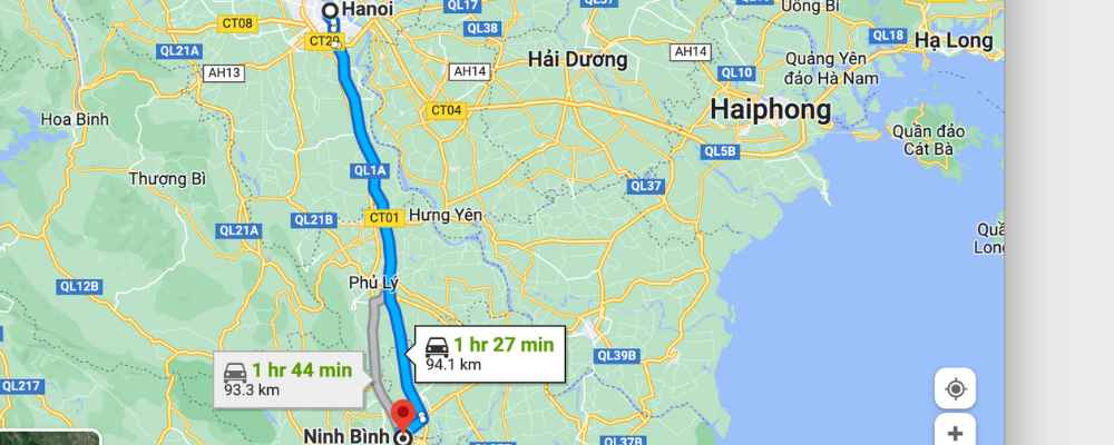 Route Hanoi to Ninh Binh