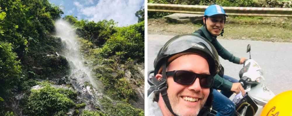 Mo Waterfall and Mark riding Kau Pha